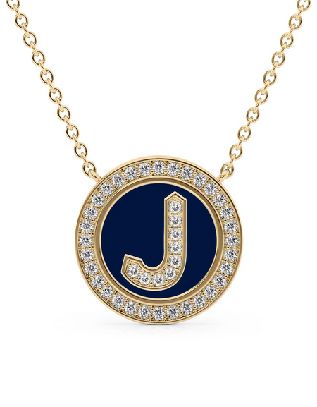 14K Yellow Gold Blue J Initial Diamond Disk Pendant