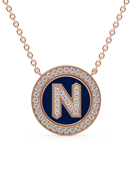 14K Rose Gold Blue N Initial Diamond Disk Pendant