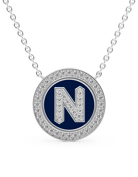 14K White Gold Blue N Initial Diamond Disk Pendant