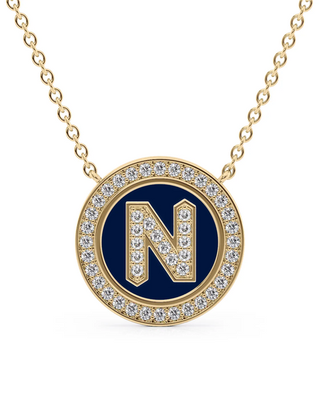 14K Yellow Gold Blue N Initial Diamond Disk Pendant