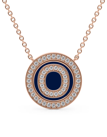 14K Rose Gold Blue O Initial Diamond Disk Pendant