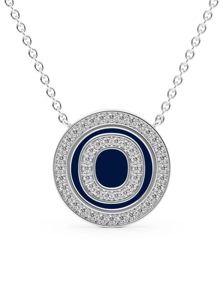14K White Gold Blue O Initial Diamond Disk Pendant