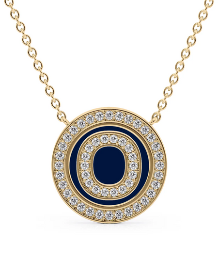 14K Yellow Gold Blue O Initial Diamond Disk Pendant