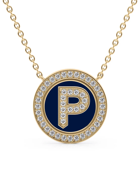 14K Yellow Gold Blue P Initial Diamond Disk Pendant