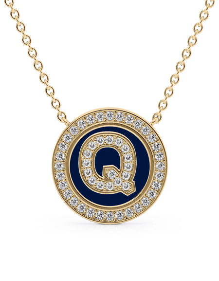 14K Yellow Gold Blue Q Initial Diamond Disk Pendant