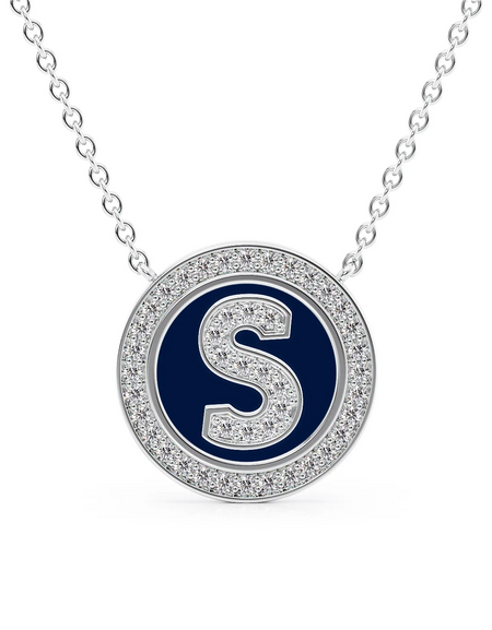 14K White Gold Blue S Initial Diamond Disk Pendant