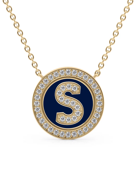 14K Yellow Gold Blue S Initial Diamond Disk Pendant