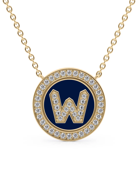 14K Yellow Gold Blue W Initial Diamond Disk Pendant