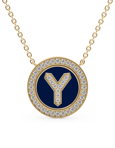 14K Yellow Gold Blue Y Initial Diamond Disk Pendant