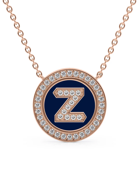 14K Rose Gold Blue Z Initial Diamond Disk Pendant