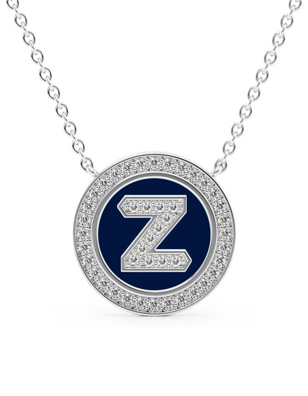 14K White Gold Blue Z Initial Diamond Disk Pendant