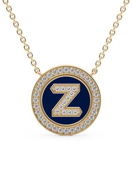 14K Yellow Gold Blue Z Initial Diamond Disk Pendant