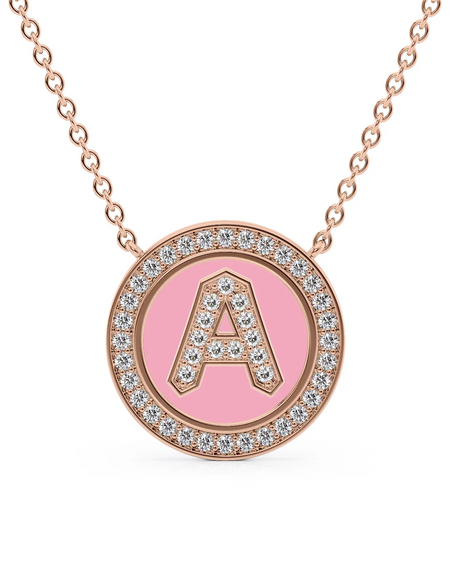 14K Rose Gold Pink A Initial Diamond Disk Pendant