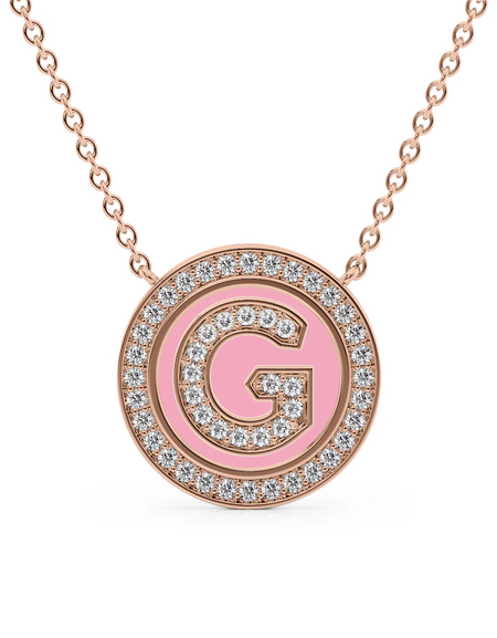 14K Rose Gold Pink G Initial Diamond Disk Pendant