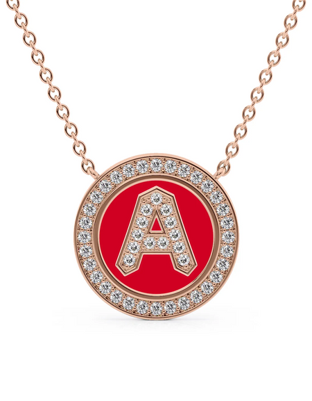 14K Rose Gold Red A Initial Diamond Disk Pendant