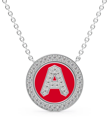 14K White Gold Red A Initial Diamond Disk Pendant