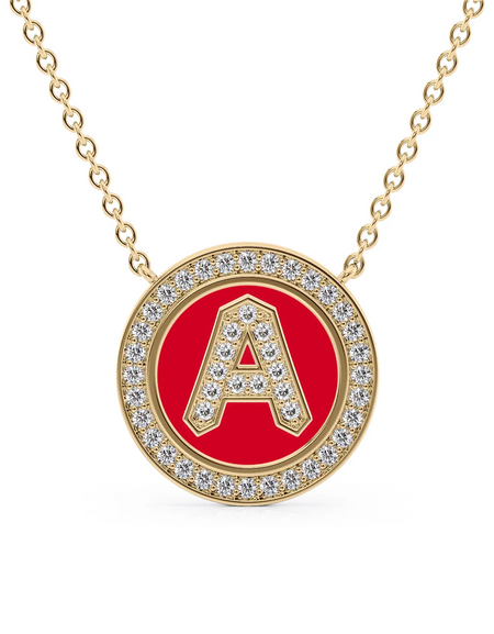 14K Yellow Gold Red A Initial Diamond Disk Pendant
