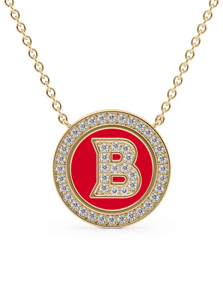 14K Yellow Gold Red B Initial Diamond Disk Pendant