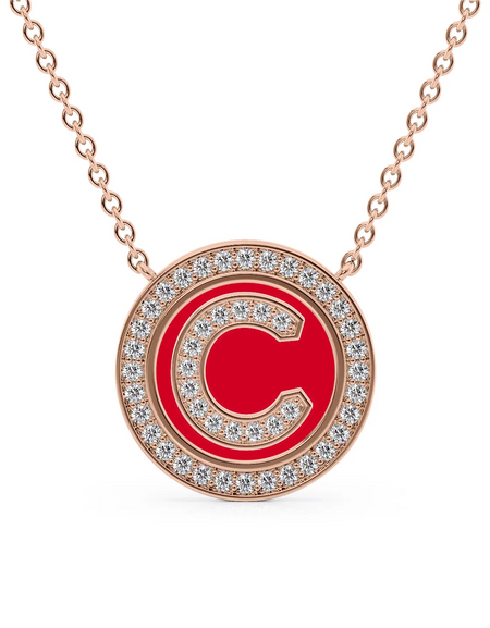 14K Rose Gold Red C Initial Diamond Disk Pendant