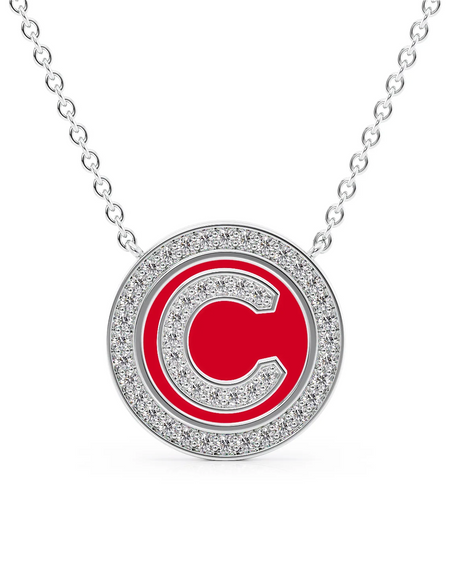 14K White Gold Red C Initial Diamond Disk Pendant