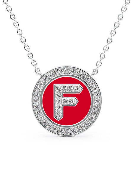14K White Gold Red F Initial Diamond Disk Pendant