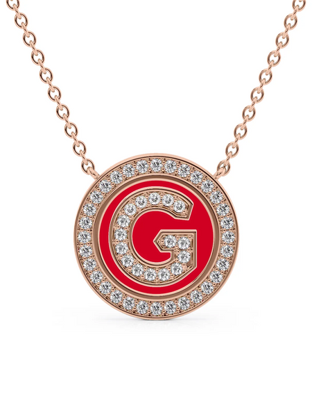 14K Rose Gold Red G Initial Diamond Disk Pendant