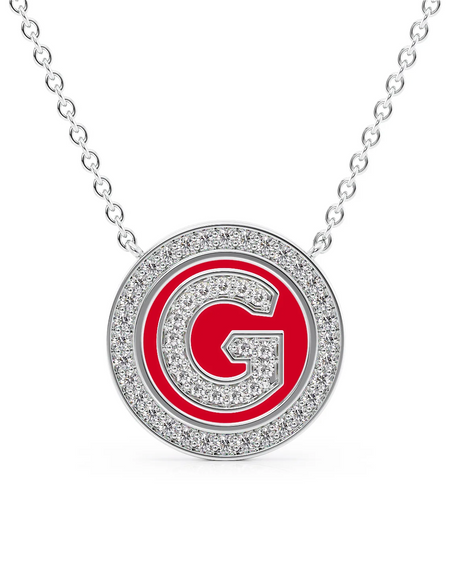 14K White Gold Red G Initial Diamond Disk Pendant