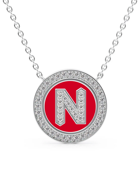 14K White Gold Red N Initial Diamond Disk Pendant
