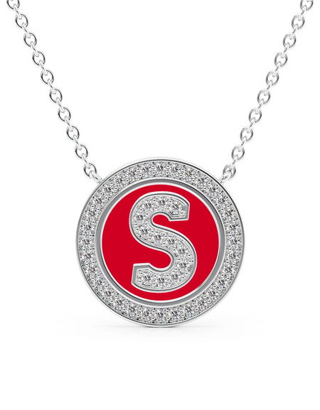 14K White Gold Red S Initial Diamond Disk Pendant