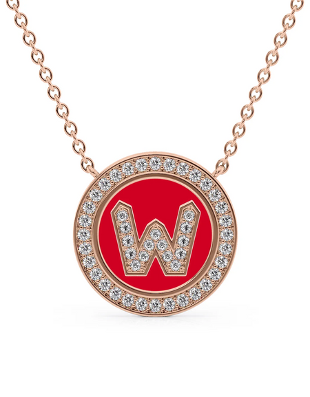 14K Rose Gold Red W Initial Diamond Disk Pendant
