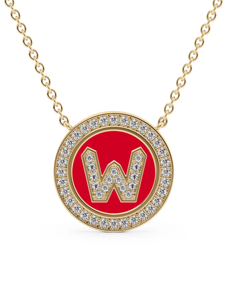 14K Yellow Gold Red W Initial Diamond Disk Pendant