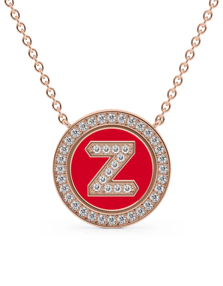 14K Rose Gold Red Z Initial Diamond Disk Pendant