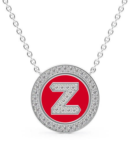 14K White Gold Red Z Initial Diamond Disk Pendant