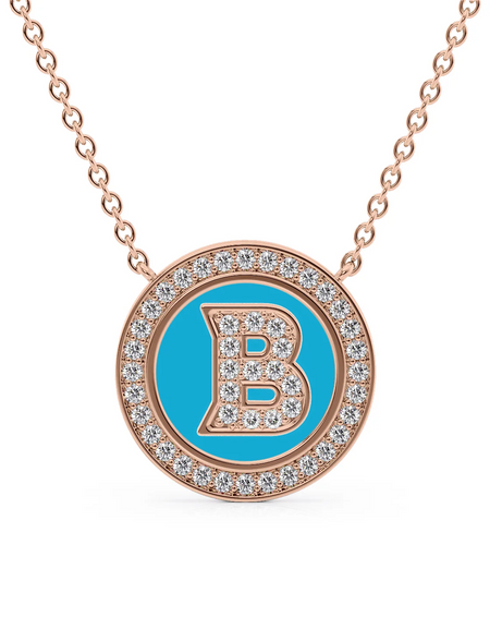 14K Rose Gold Turquoise B Initial Diamond Disk Pendant