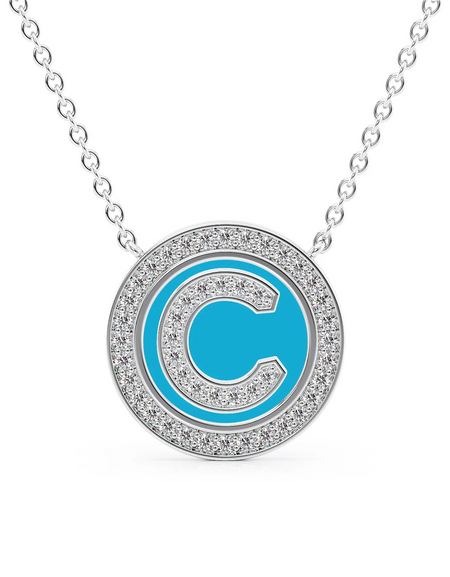 14K White Gold Turquoise C Initial Diamond Disk Pendant