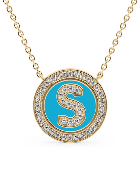 14K Yellow Gold Turquoise S Initial Diamond Disk Pendant