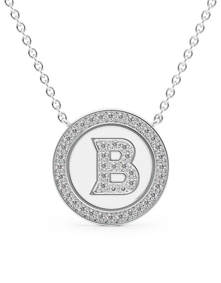 14K White Gold White B Initial Diamond Disk Pendant