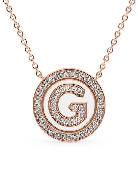 14K Rose Gold White G Initial Diamond Disk Pendant
