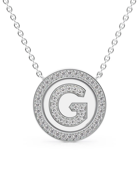 14K White Gold White G Initial Diamond Disk Pendant