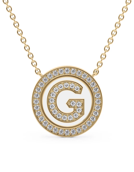 14K Yellow Gold White G Initial Diamond Disk Pendant
