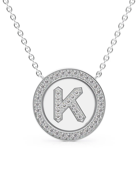 14K White Gold White K Initial Diamond Disk Pendant