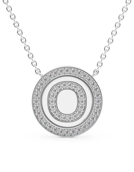 14K White Gold White O Initial Diamond Disk Pendant