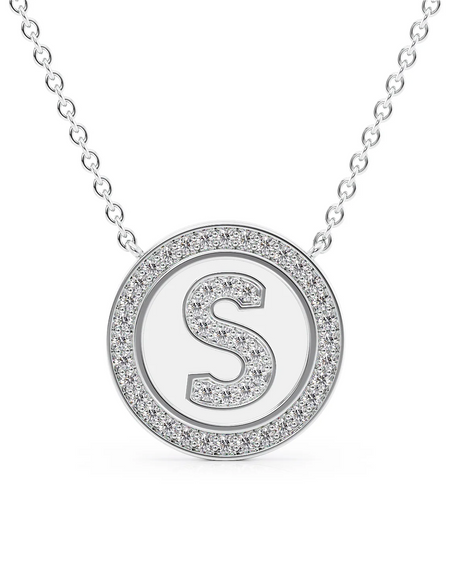14K White Gold White S Initial Diamond Disk Pendant