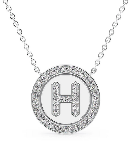 14K White Gold White H Initial Diamond Disk Pendant
