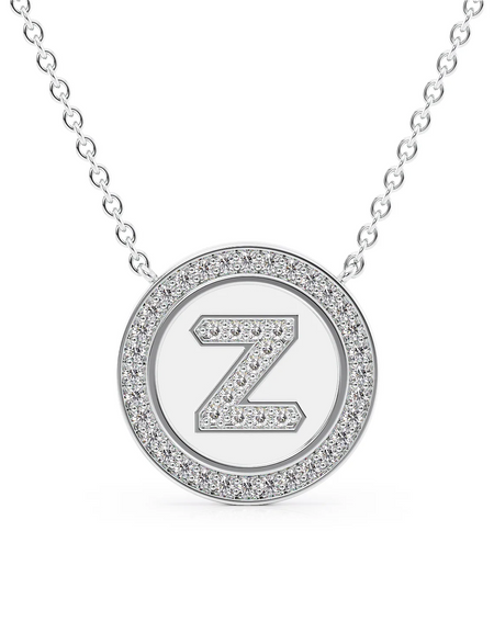 14K White Gold White Z Initial Diamond Disk Pendant