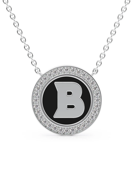 14K White Gold Black B Initial Disk Pendant