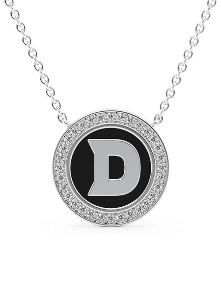 14K White Gold Black D Initial Disk Pendant