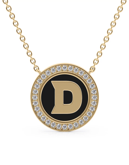 14K Yellow Gold Black D Initial Disk Pendant