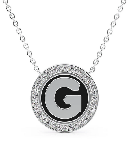 14K White Gold Black G Initial Disk Pendant
