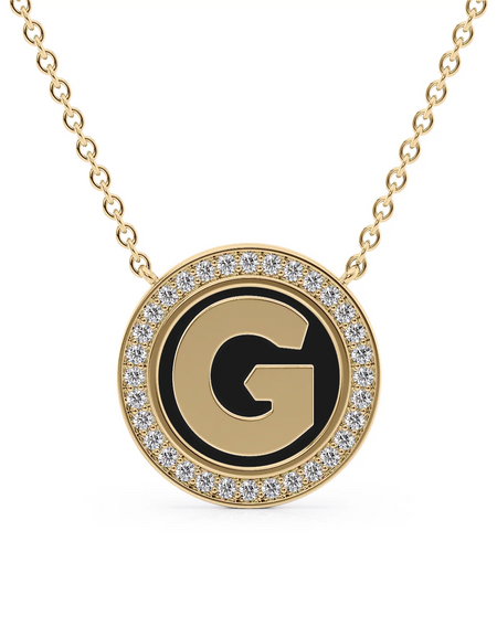 14K Yellow Gold Black G Initial Disk Pendant